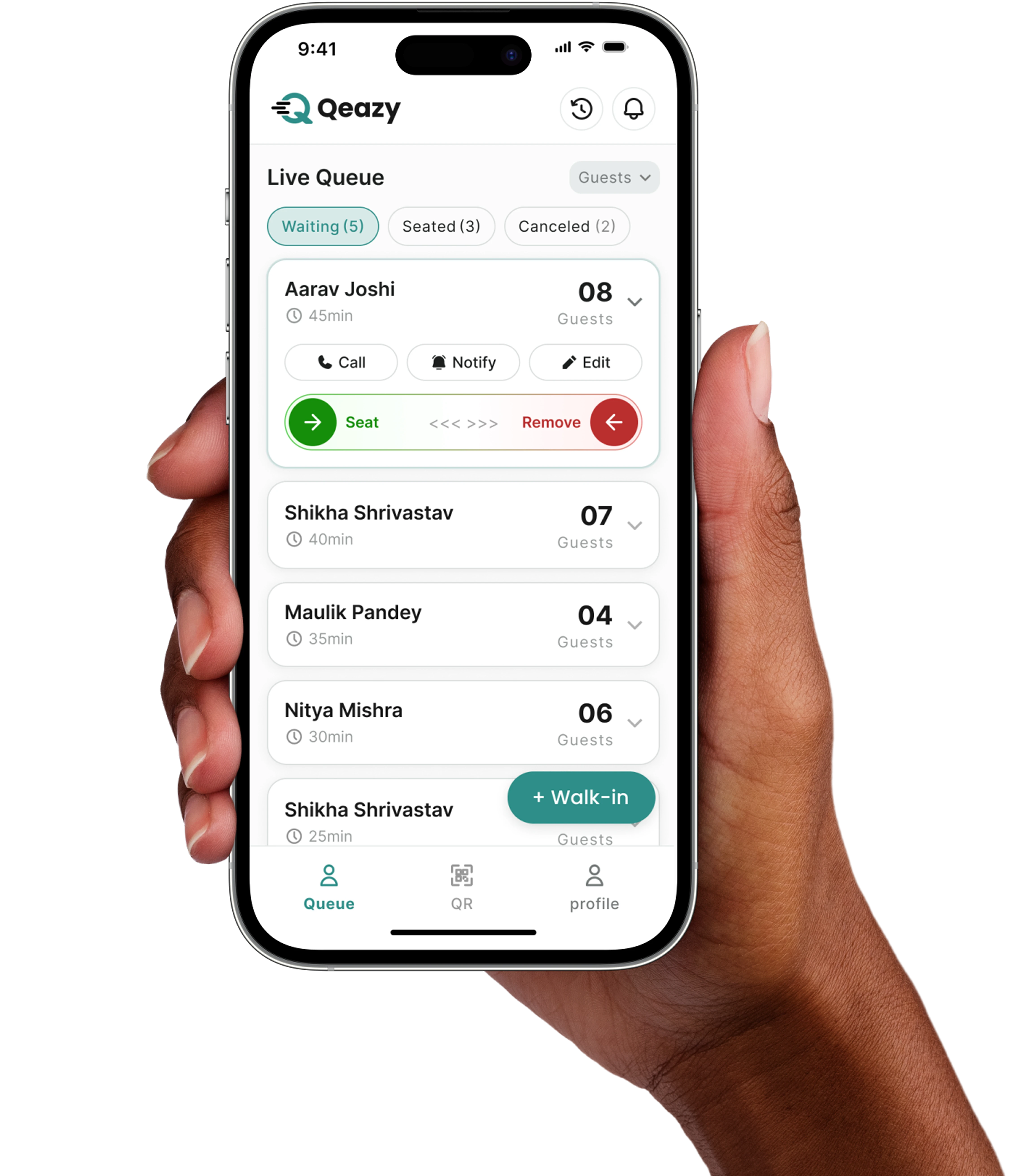 Qeazy business app running on a phone